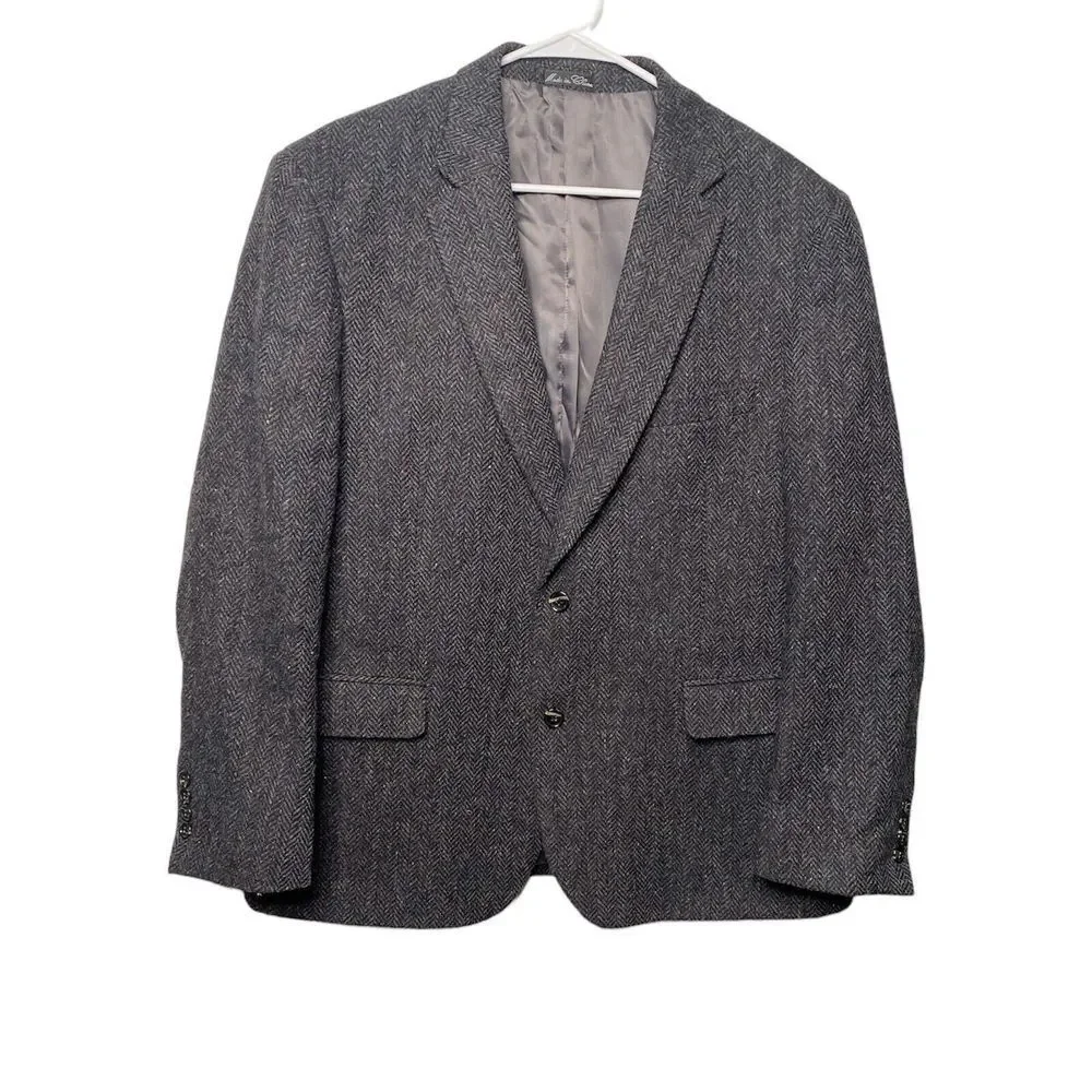 JEAN PAUL GERMAIN Mens Black Gray Wool Tweed Sport Coat Blazer JACKET Size 44 R
